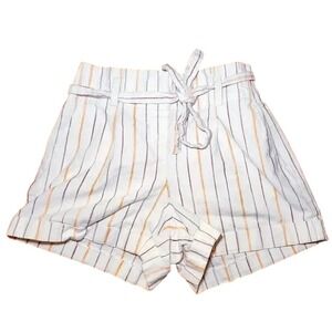 LOFT Womens High‎ Rise Striped Paperbag Shorts White Orange Small Coastal Vacay
